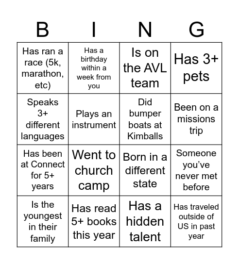 HOODS Bingo Card