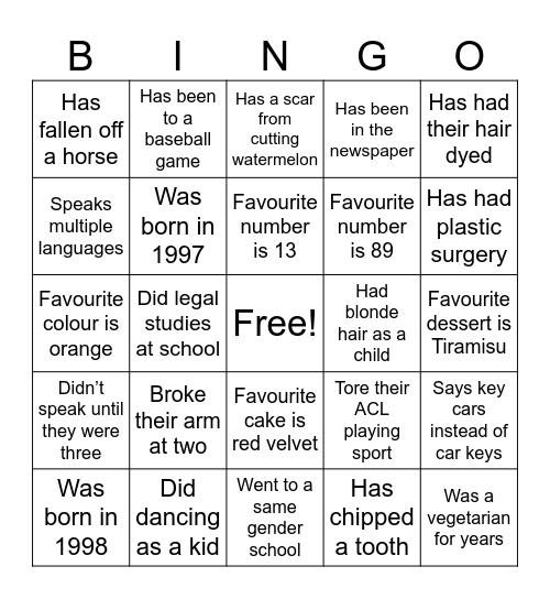 Birthday Bingo Card