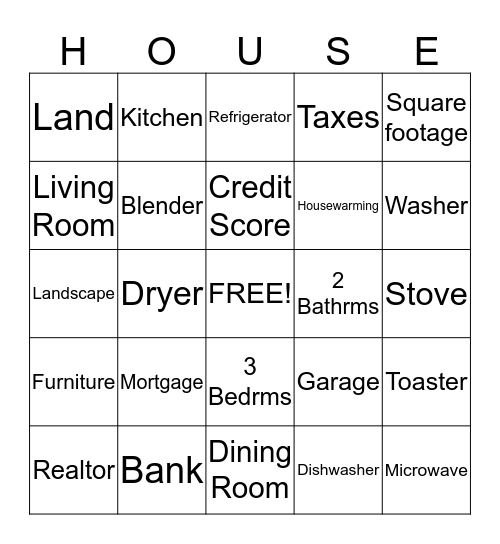 Housewarming Bingo Card