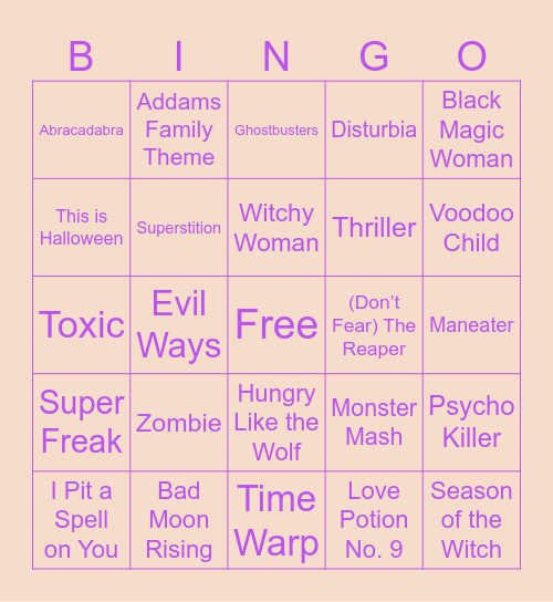 Spooktacular Playlist Bingo Card