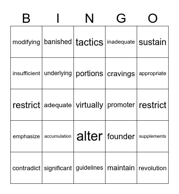 Leap Ch.5 Reading 1 Words Bingo Card
