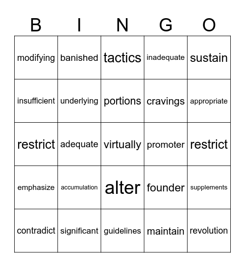 Leap Ch.5 Reading 1 Words Bingo Card
