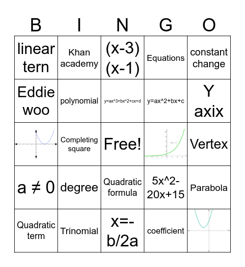 Quadratic BIGNO Bingo Card