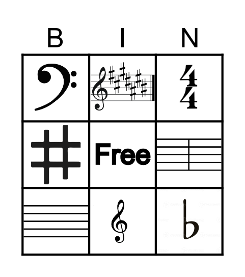Parts of the Musical Staff Bingo Card