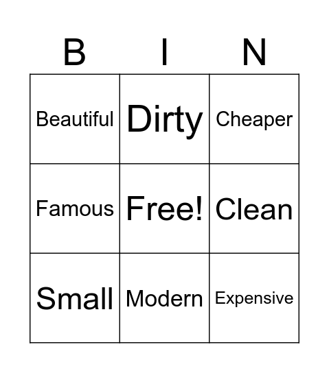 adjectives bingo Card