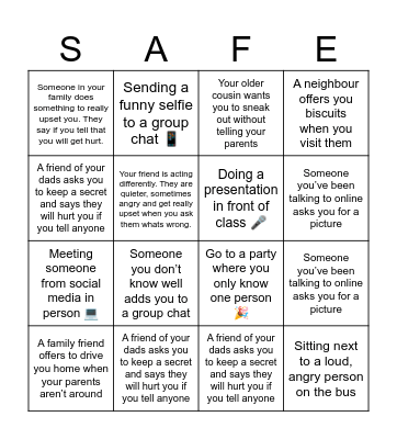 Safe/Unsafe Bingo Card