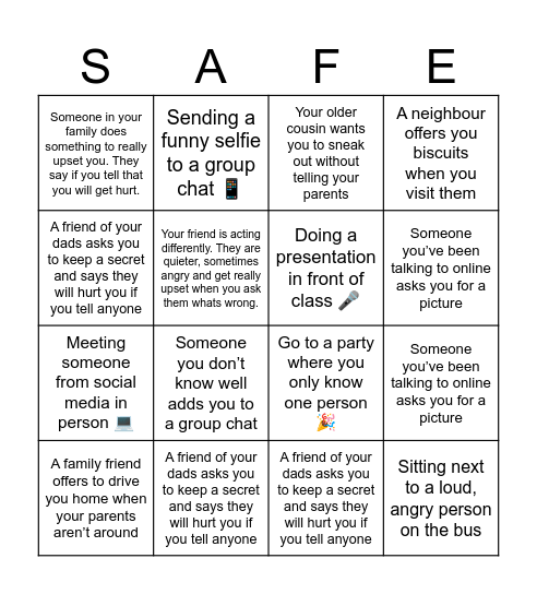 Safe/Unsafe Bingo Card