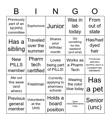 PILLS Bingo Card
