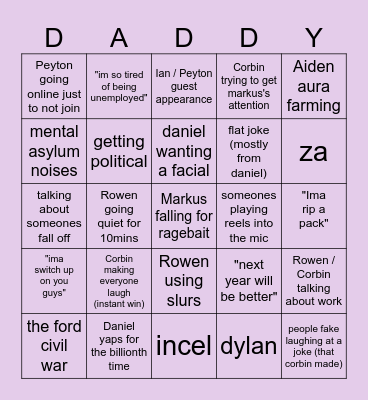 daddy said BINGO! ( the ford brothers edition ) Bingo Card