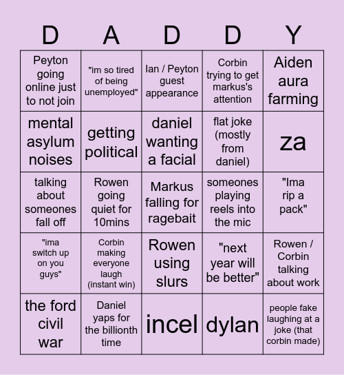 daddy said BINGO! ( the ford brothers edition ) Bingo Card