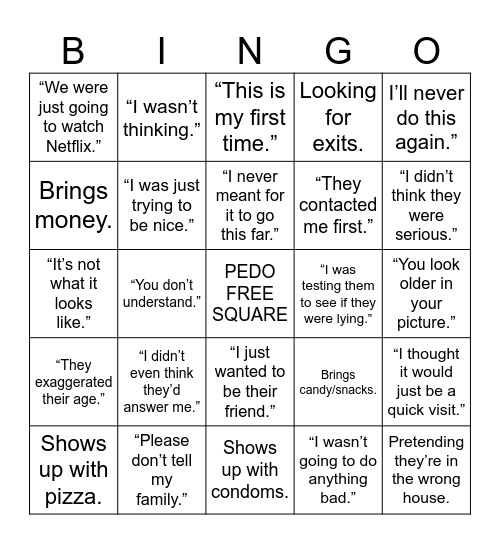 Pedo BINGOO Bingo Card