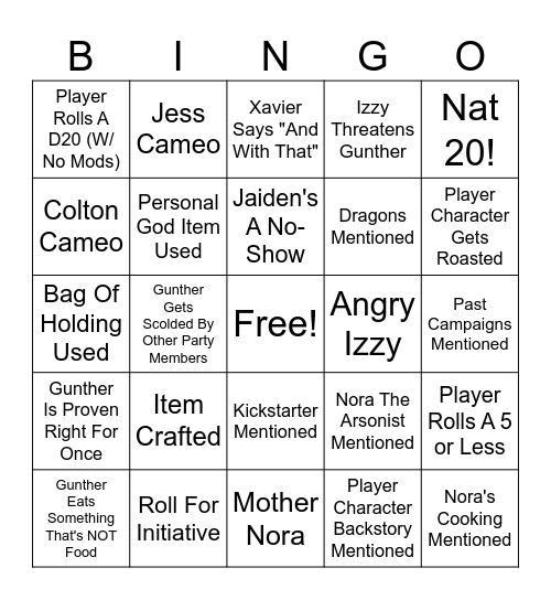 DND Bingo 3 Bingo Card