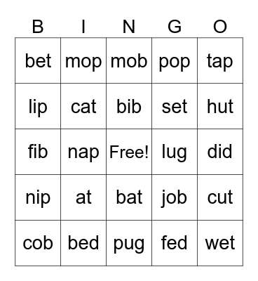 CVC Bingo Card