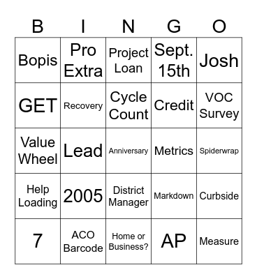 Happy Anniversary Chatham Home Depot Bingo Card