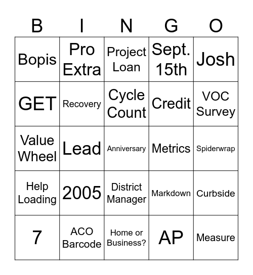 Happy Anniversary Chatham Home Depot Bingo Card