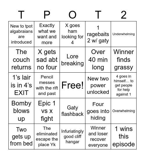 Tpot 20 Bingo Card