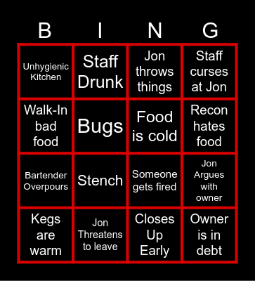 BAR RESCUE Bingo Card