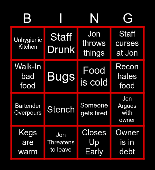 BAR RESCUE Bingo Card