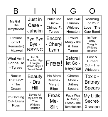 Musical Bingo Card