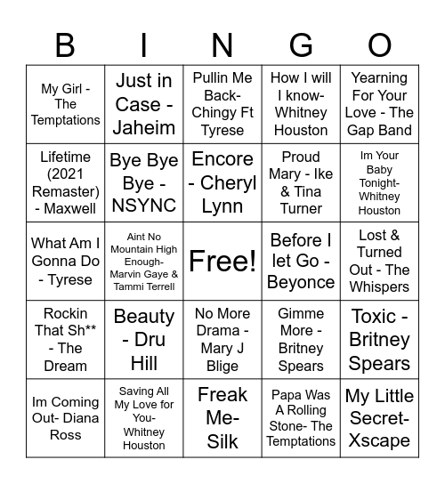 Musical Bingo Card
