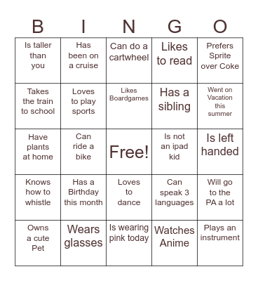 Find Someone Who Bingo Card