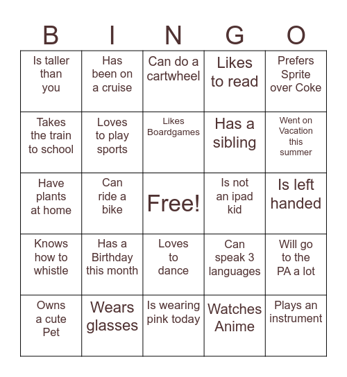 Find Someone Who Bingo Card
