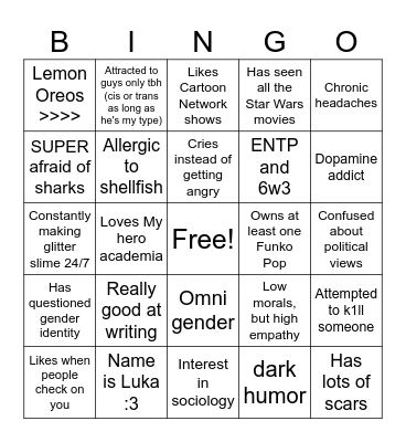 Luka's bingo Card