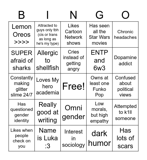 Luka's bingo Card