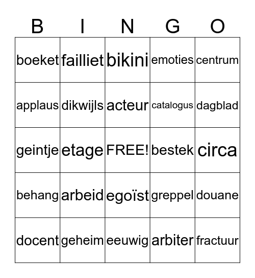 woordenschat Bingo Card