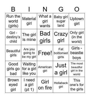Girl Bingo Card