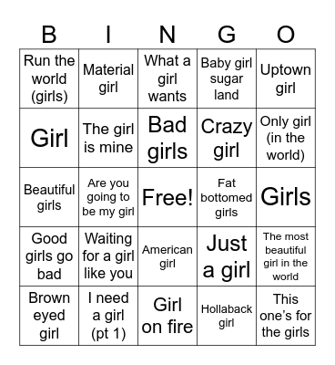 Girl Bingo Card