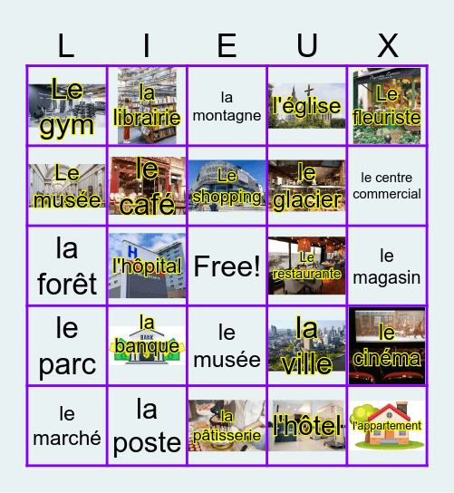 Les endroits / Les lieux Bingo Card
