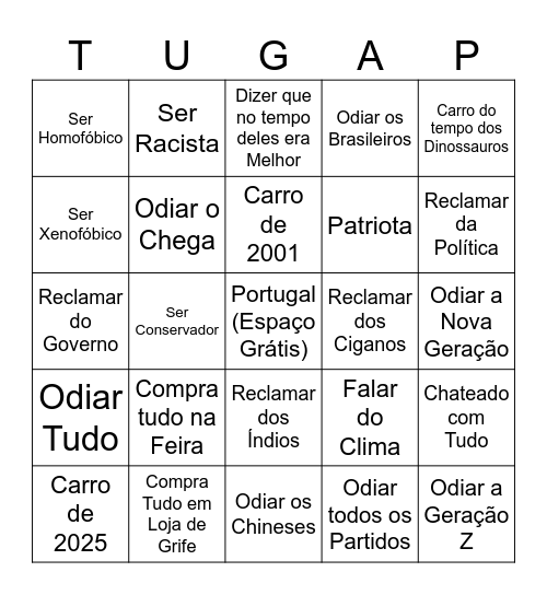 Tuga Bingo Card
