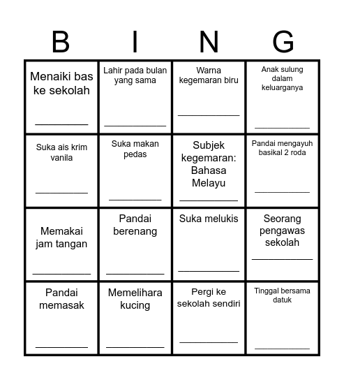 Rakan Bingo Card