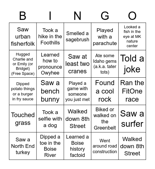 Boise Bingo Card