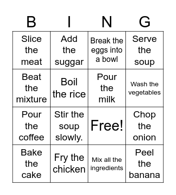 Cooking instructions Bingo Card
