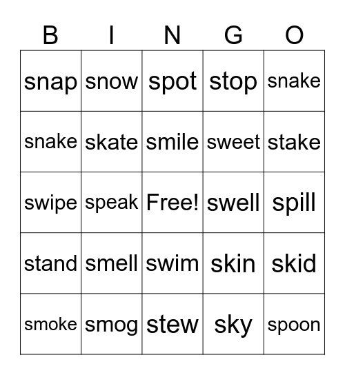 sm,sn,sw,sk,sp,st Bingo Card