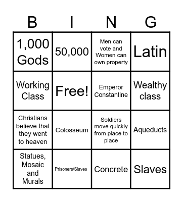 Ancient Rome: Lesson 1 Bingo Card