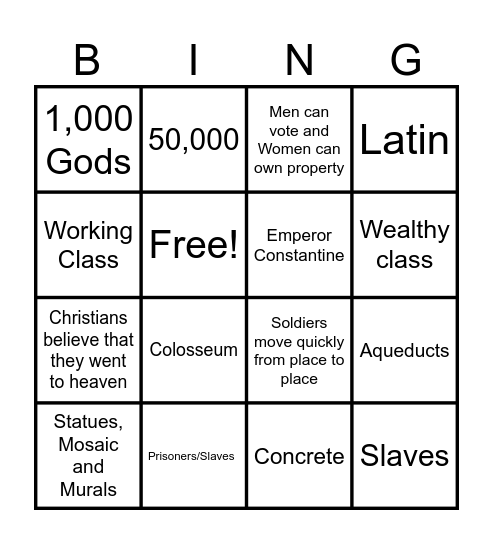 Ancient Rome: Lesson 1 Bingo Card