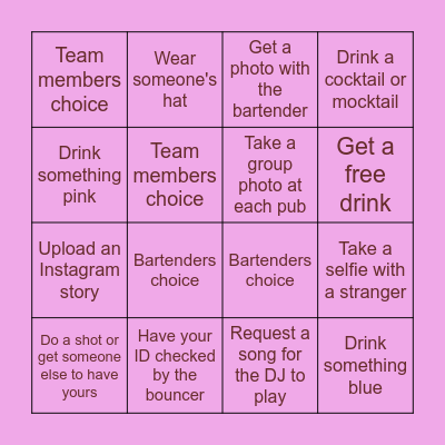 CHLOE'S 27TH BIRTHDAY PUB CRAWL Bingo Card