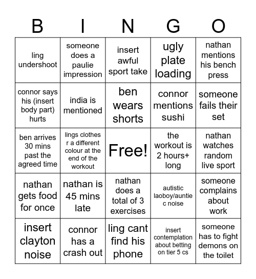 spoon bingo Card