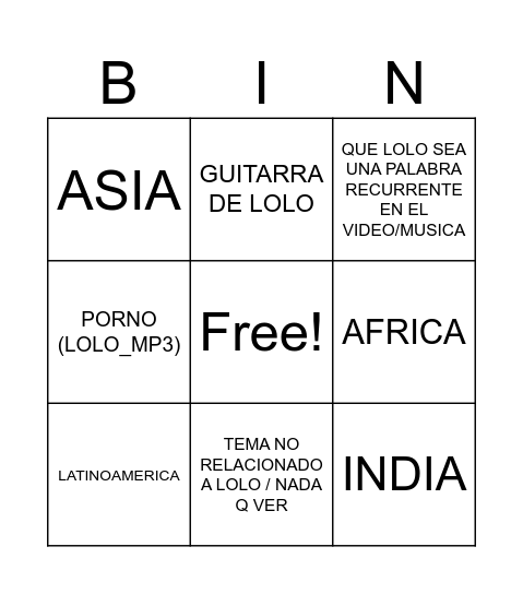 lolo bingo Card