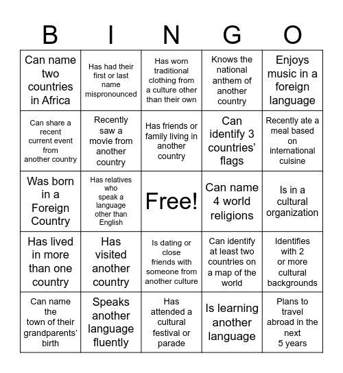 Untitled Bingo Card