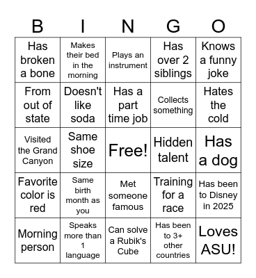 Human Bingo! Bingo Card