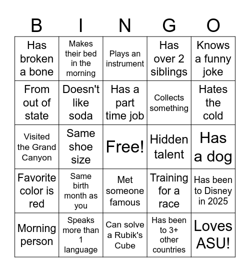 Human Bingo! Bingo Card