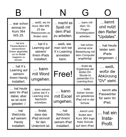 Bingo - Datenverarbeitung Bingo Card