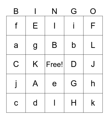 Alphabet Bingo Card