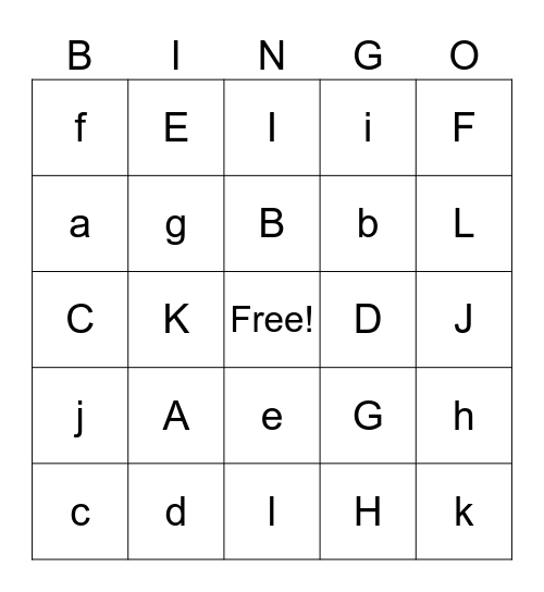 Alphabet Bingo Card
