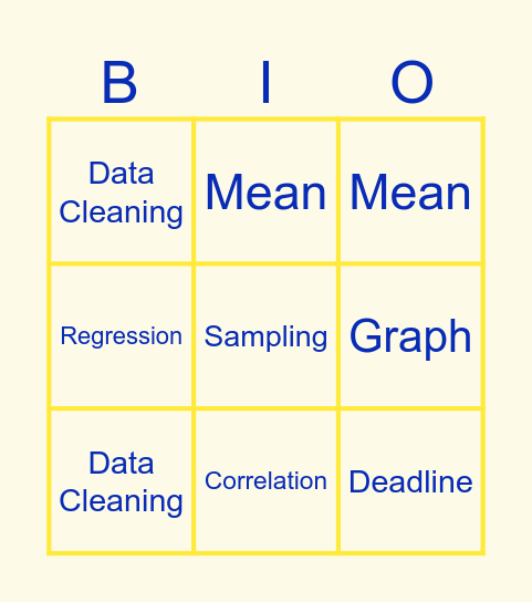 DATA DASH Bingo Card