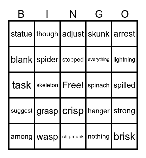 Vocabulary set 1 & 2 Bingo Card